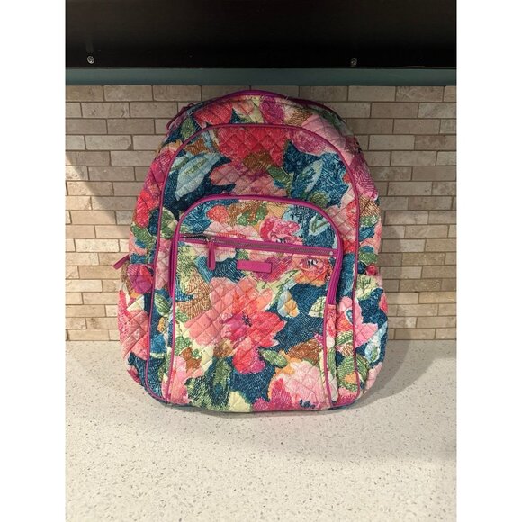 Vera Bradley Iconic Campus Backpack Superbloom Pink Multicolor Floral - Picture 1 of 4